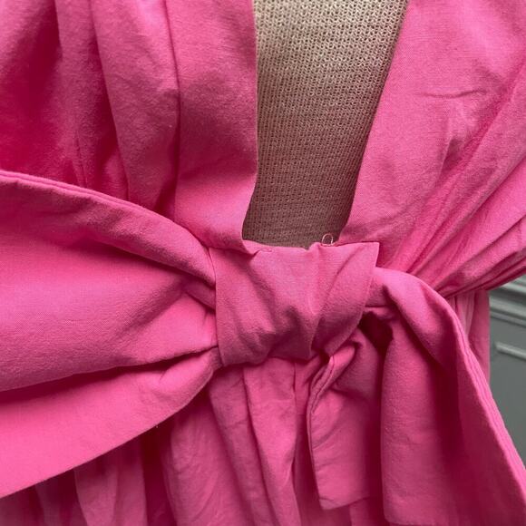 Bucket List Bright Pink V Neck Big Bow Poplin Dress Size Large - Picture 6 of 6
